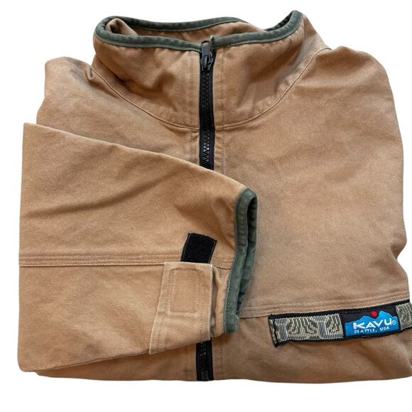 Kavu Canvas Pullover Jacket 1/4 Zip Throwshirt Men’s XL Khaki Tan Pockets - Picture 2 of 6